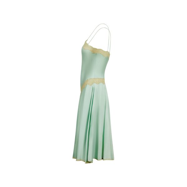 1980s Jenny Dobell Seafoam Green and Lace Slip Dress Cheap