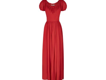 1940s Norman Young Red Georgette Maxi Dress Online