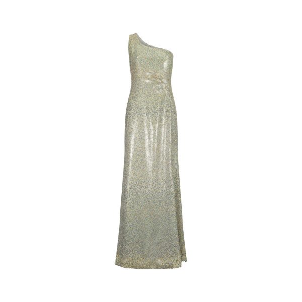 1980s Andre Laug Multi-Coloured Sequinned Asymmetric Maxi Dress For Cheap