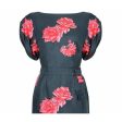 1950s Navy and Pink Silk Rose Print Dress For Cheap