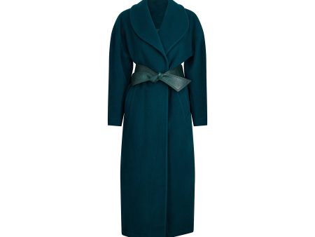 1980s Claude Montana Teal Green Wool Overcoat Discount