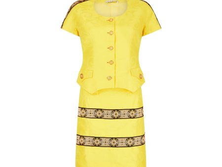 1990s Gianni Versace Couture Yellow Baroque Skirt Suit Supply