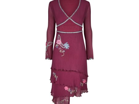 Y2K Silk Crepe and Wool Embroidered Boho Dress Online Hot Sale