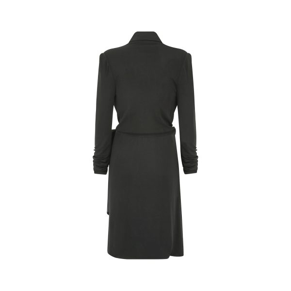 2000s Yves Saint Laurent Long Sleeve Black Jersey Wrap Dress For Sale