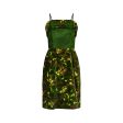 1960s Velvet and Green Satin Rose Print Dress For Cheap