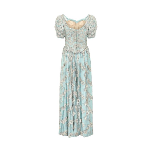 1990s Bespoke Embellished Lace and Crystal Turquoise Dress on Sale