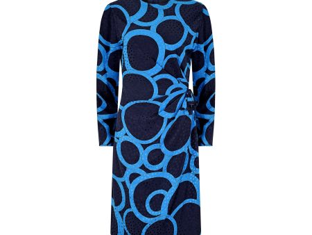 1980s Louis Feraud Navy and Turqouise Jacquard Silk Dress Online Hot Sale