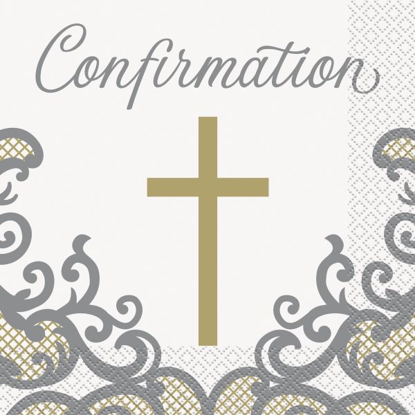 Fancy Gold Cross Confirmation Luncheon Napkins, 16ct Cheap