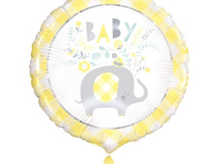 Yellow Floral Elephant Round Foil Balloon 18 , Bulk For Discount