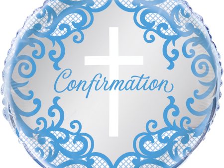 Fancy Blue Cross Confirmation Round Foil Balloon 18 , Packaged Online