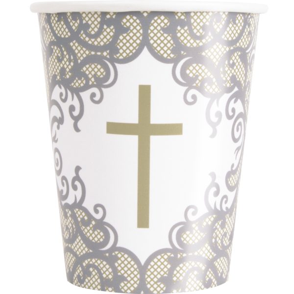 Fancy Gold Cross 9oz Paper Cups, 8ct Sale