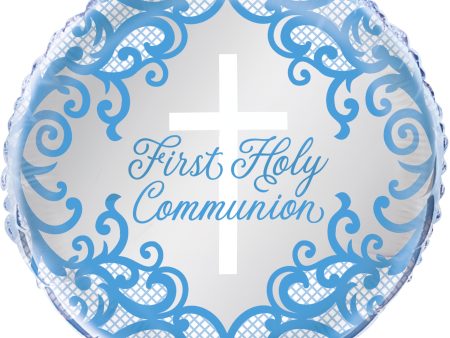 Fancy Blue Cross First Holy Communion Foil Balloon 18  - Packaged Online