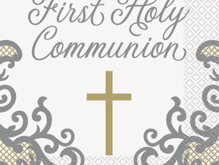 Fancy Gold Cross First Holy Communion Lunch Napkins 16ct For Cheap