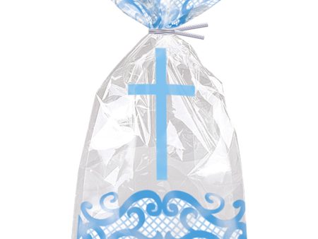 Fancy Blue Cross Cellophane Bags, 5 x11 , 20ct on Sale