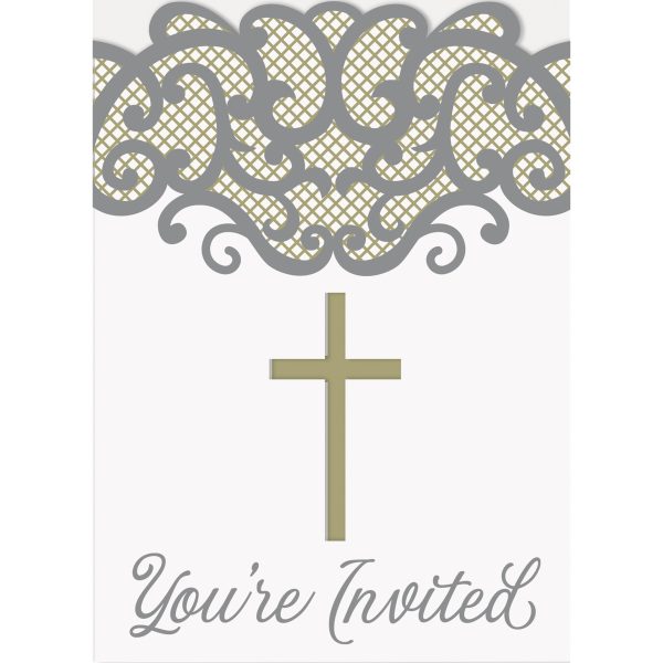 Fancy Gold Cross Invitations, 8ct Online