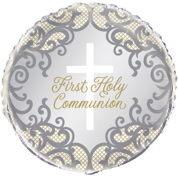 Fancy Gold Cross First Holy Communion Foil Balloon 18  - Packaged For Discount