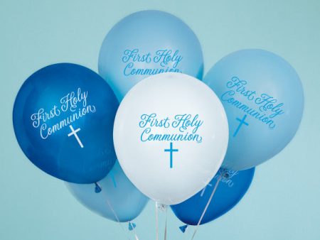 Fancy Blue Cross First Holy Communion Latex Balloons - Printed 1 Side 12  8ct For Discount