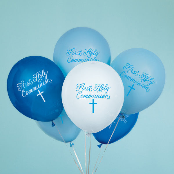 Fancy Blue Cross First Holy Communion Latex Balloons - Printed 1 Side 12  8ct For Discount